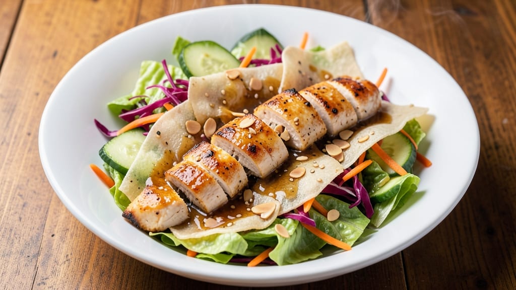 Applebee's Asian Chicken Salad Copycat Recipe: Crunchy Wonton Crown Over Creamy Sesame Dressing