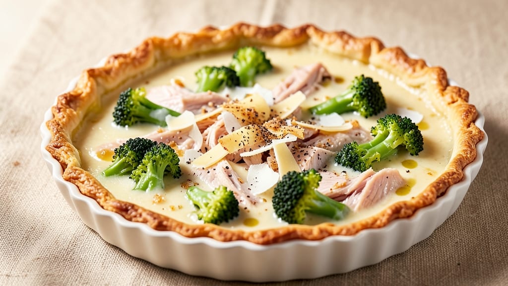 Chicken Broccoli Cheese Quiche Recipe: Crispy Crust with Melty Three-Cheese Filling